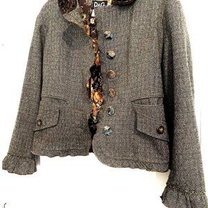 Dolce Gabbana Vintage Tweed Evening Jacket Ittierre Floral Lined Brown